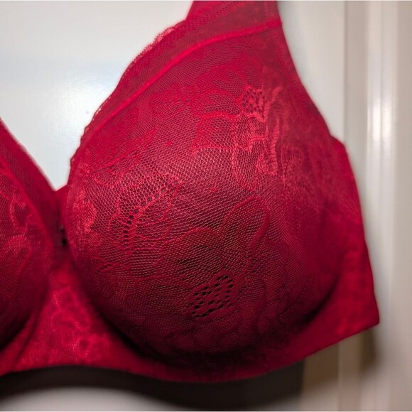 Cacique Modern Lace Covered Full Balconette Bra 46DD Red Underwire Supportive - Picture 2 of 6